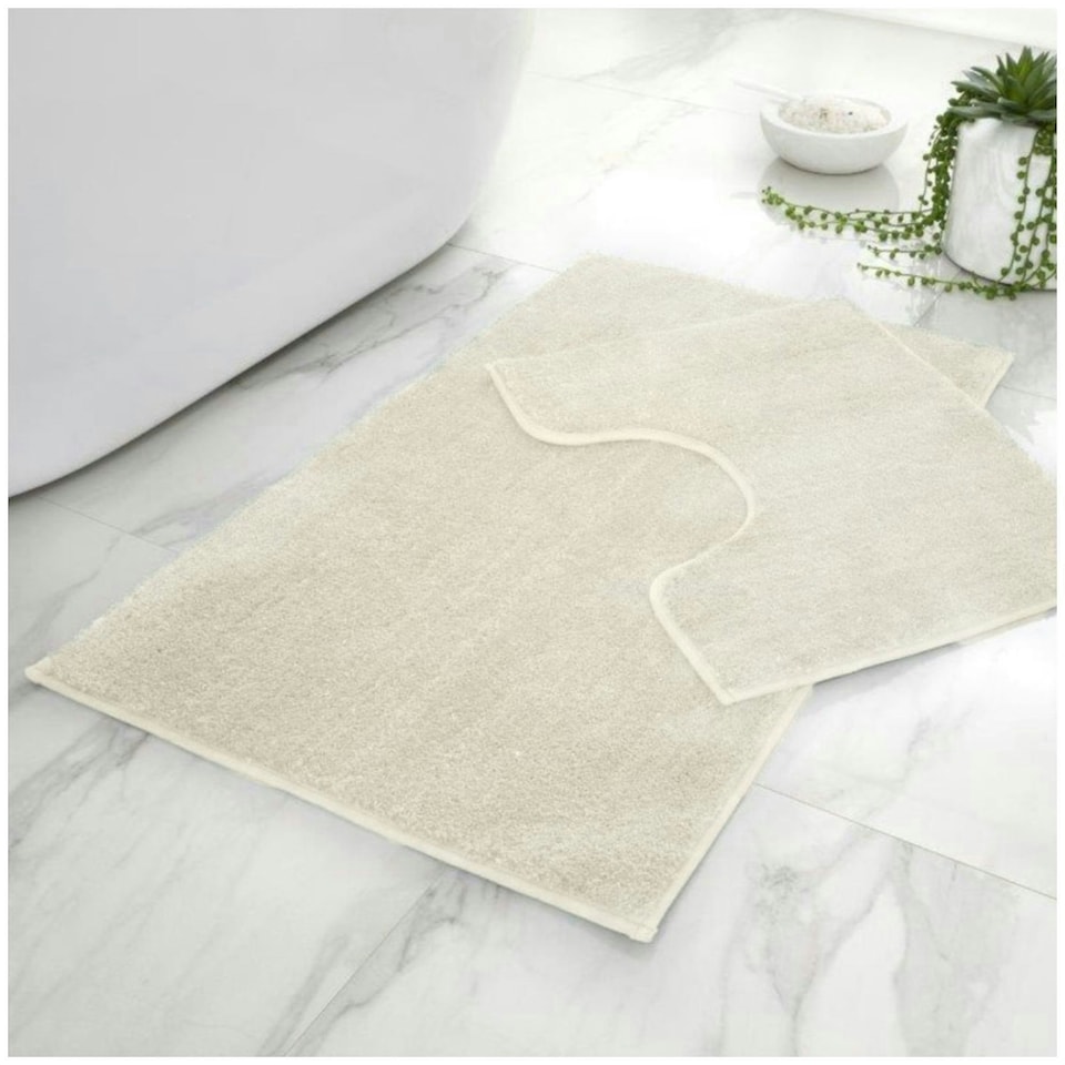 image 1 of VELVETIO Shiny Sparkling Bath Set Anti Slip Pedestal Mat Bathroom Rugs Cream