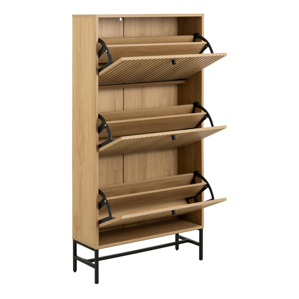 image 1 of Albany Shoe Cabinet 3 Flip Down Doors in Oak/Black Legs