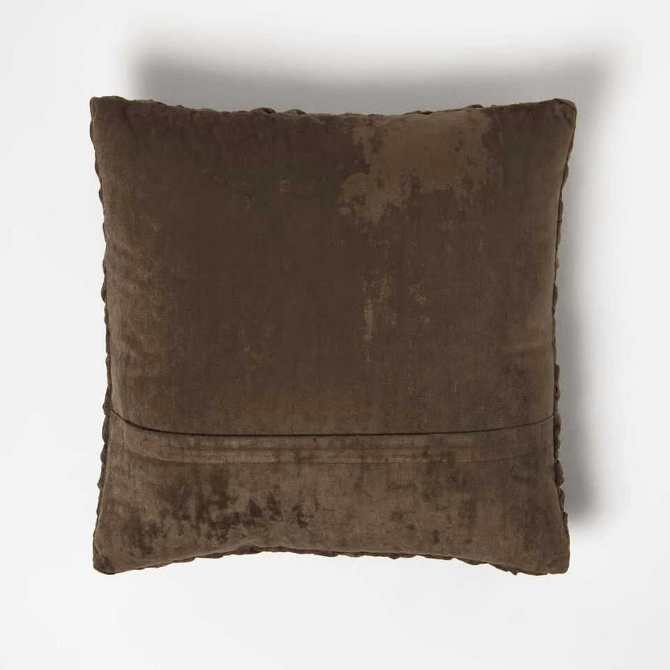 image 1 of Homescapes Sofia Pleated Brown Velvet Cushion - 45 x 45 cm | Brown | 45 x 45 cm | 1