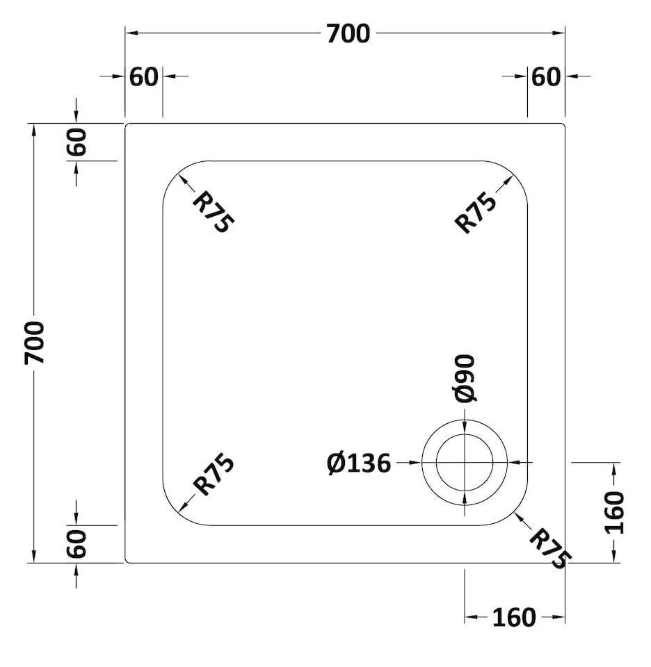 image 1 of Balterley Square Stone Anti-Slip Shower Tray with Corner Waste Position - Balterley
