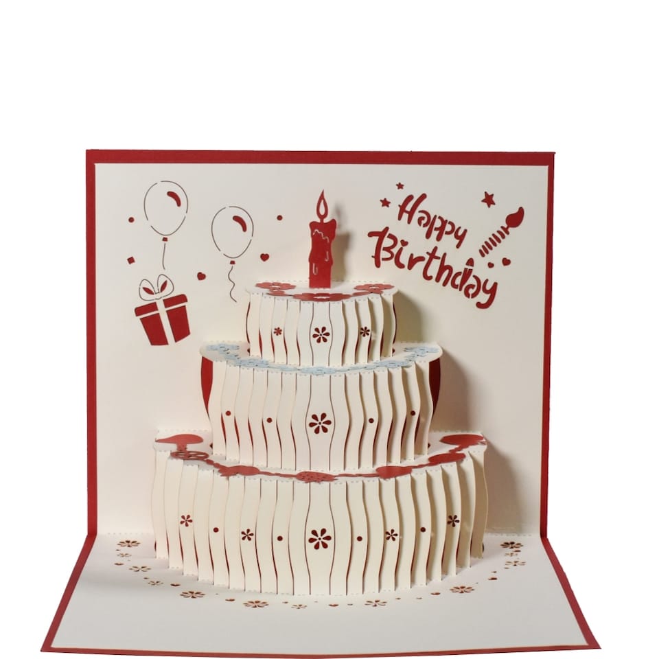 image 1 of Red Fruit Cake Design 3D Pop Up Birthday Card