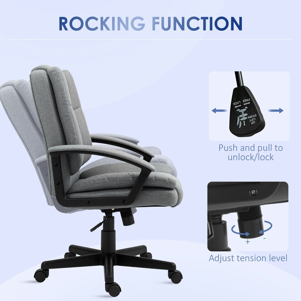 image 1 of HOMCOM Swivel Executive Office Chair Mid Back Chair w/ Arm, Grey
