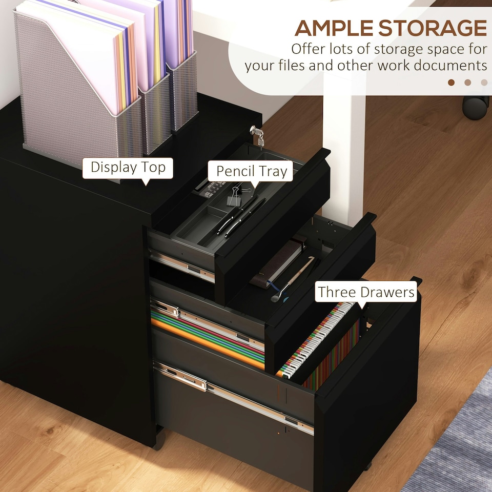 image 1 of Vinsetto Filing Cabinet with Lock and Hanging Bar for Letter A4 Legal, Black