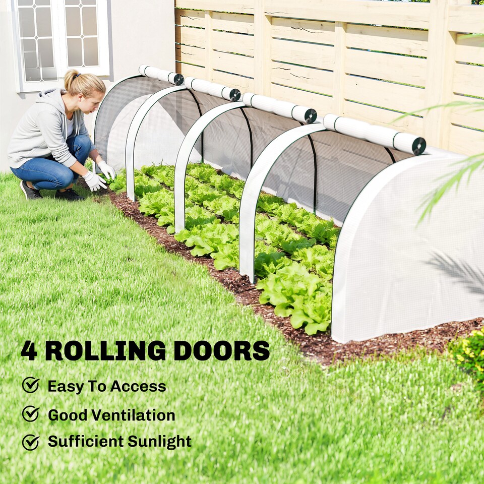 image 1 of Outsunny Tunnel Greenhouse Steel Frame for Garden w/ Zipper Doors