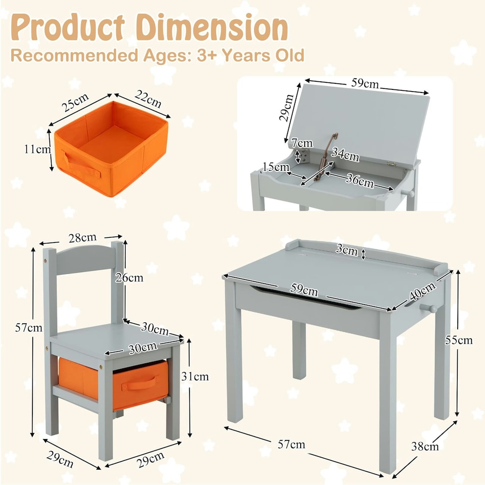 image 1 of COSTWAY Kids Table and Chair Activity Table Set Grey | Grey