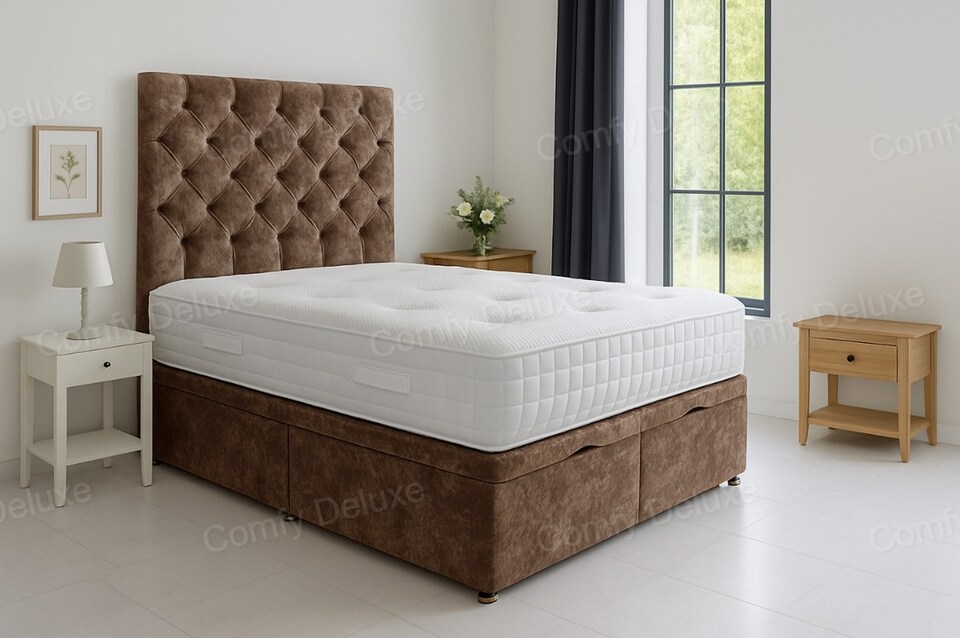 image 1 of End Opening Ottoman Truffle Crush Velvet 4ft6 Double Bed Set Headboard and Mattress