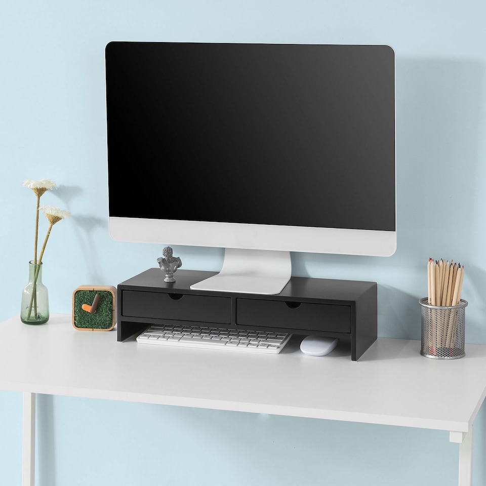 image 1 of SoBuy BBF02-SCH,Computer Monitor Stand Monitor Riser with 2 Drawers | Black | Black | 1