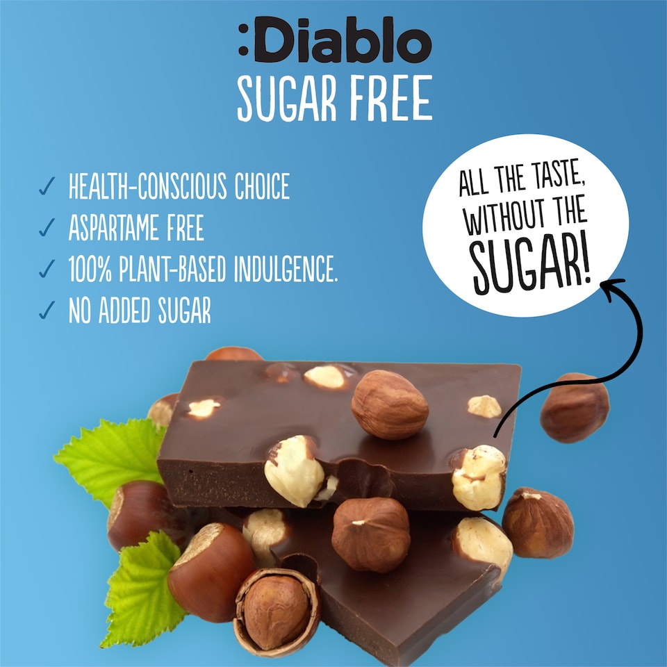 image 1 of Diablo No Added Sugar Dark Chocolate and Hazelnut Bar 85g