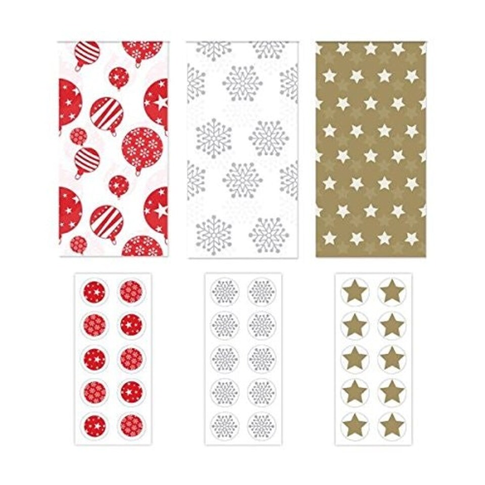 image 1 of 5 Sheets Christmas Tissue Giftwrap with 10 Stickers - Assorted Designs