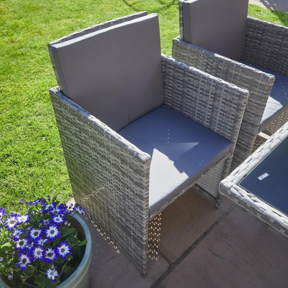 image 1 of 9 Piece Cube Rattan Garden Furniture Set 4 Chairs 4 Footstool Chairs & Table