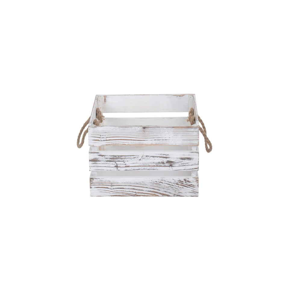 image 1 of Medium Distressed White Rope Handled Crate | White | White | Medium | 1
