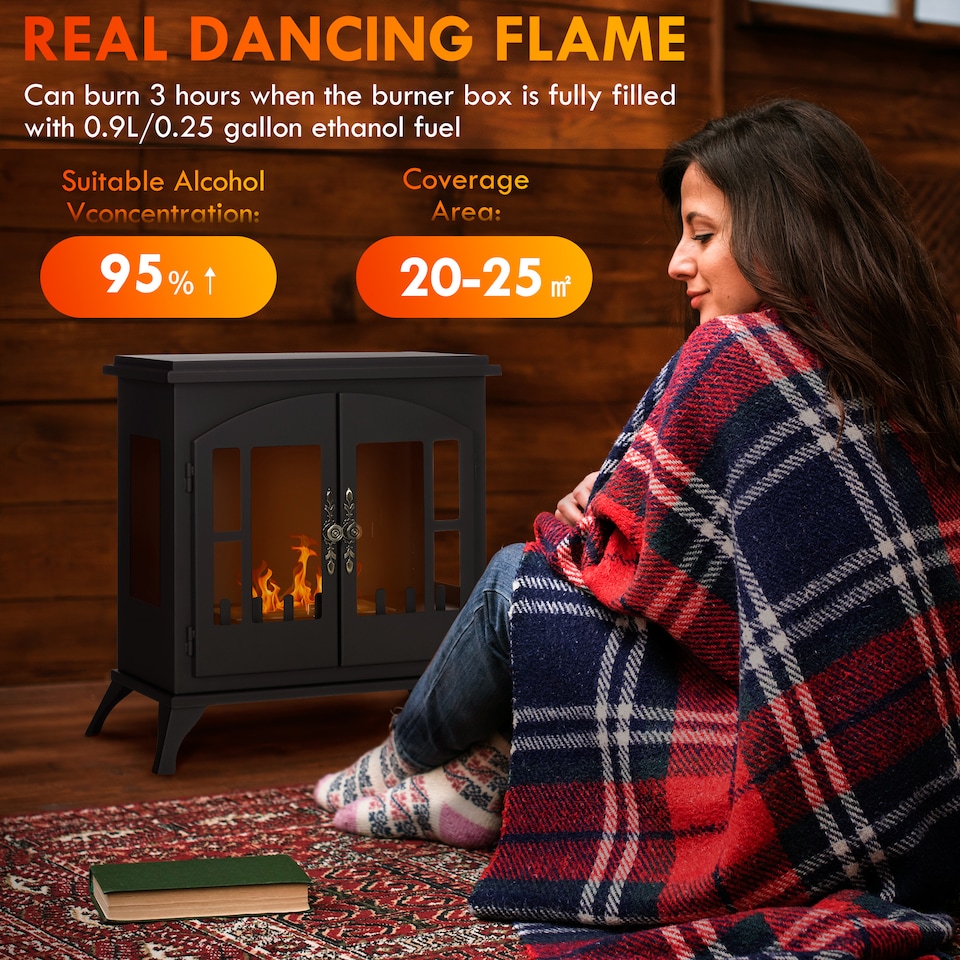 image 1 of HOMCOM Ethanol Fireplace Stove Freestanding Bioethanol Fire w/ 0.9L Tank Black