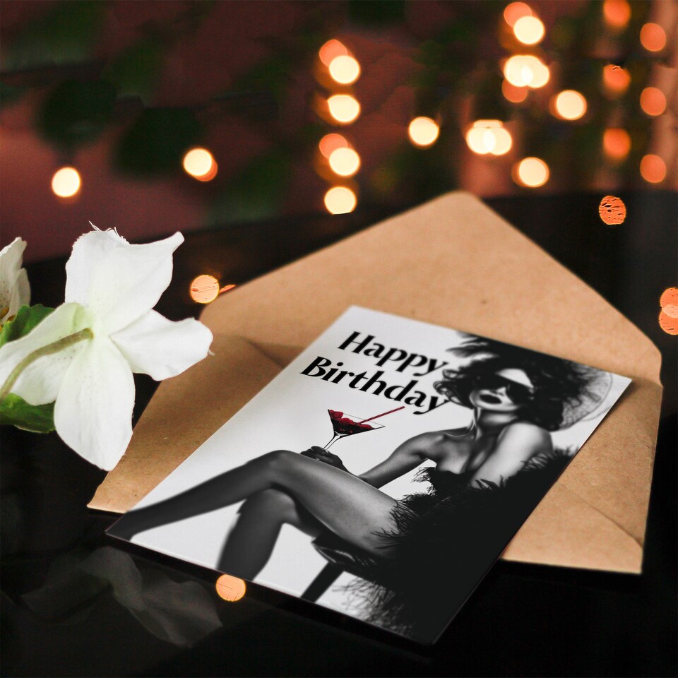 image 1 of Burlesque Showgirl Birthday Card Cocktail Illustration for Her