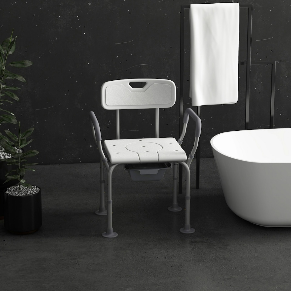 image 1 of HOMCOM 3-in-1 Shower Chair Adjustable Bedside Commode Raised Toilet Seat White