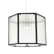 Vintage Industrial Lantern Pendant Shade in Black with Ribbed Glass Black