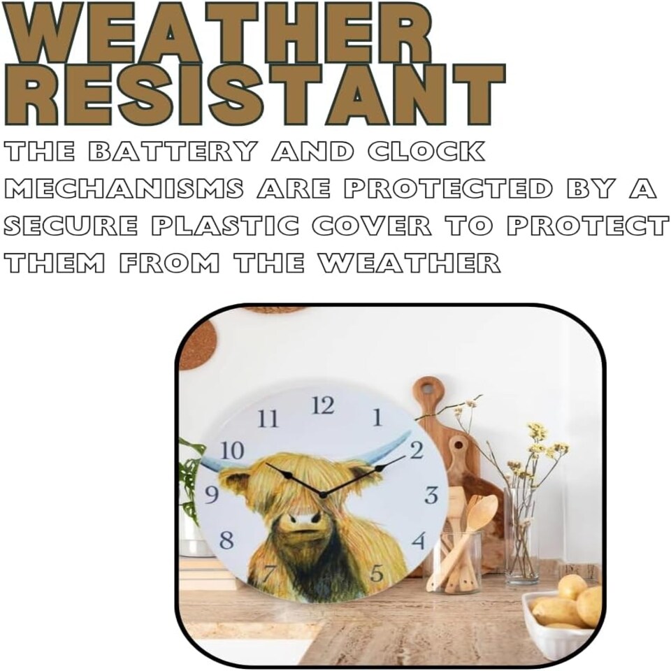 image 1 of Marco Paul 30cm Hand Painted Highland Cow Clock Multi