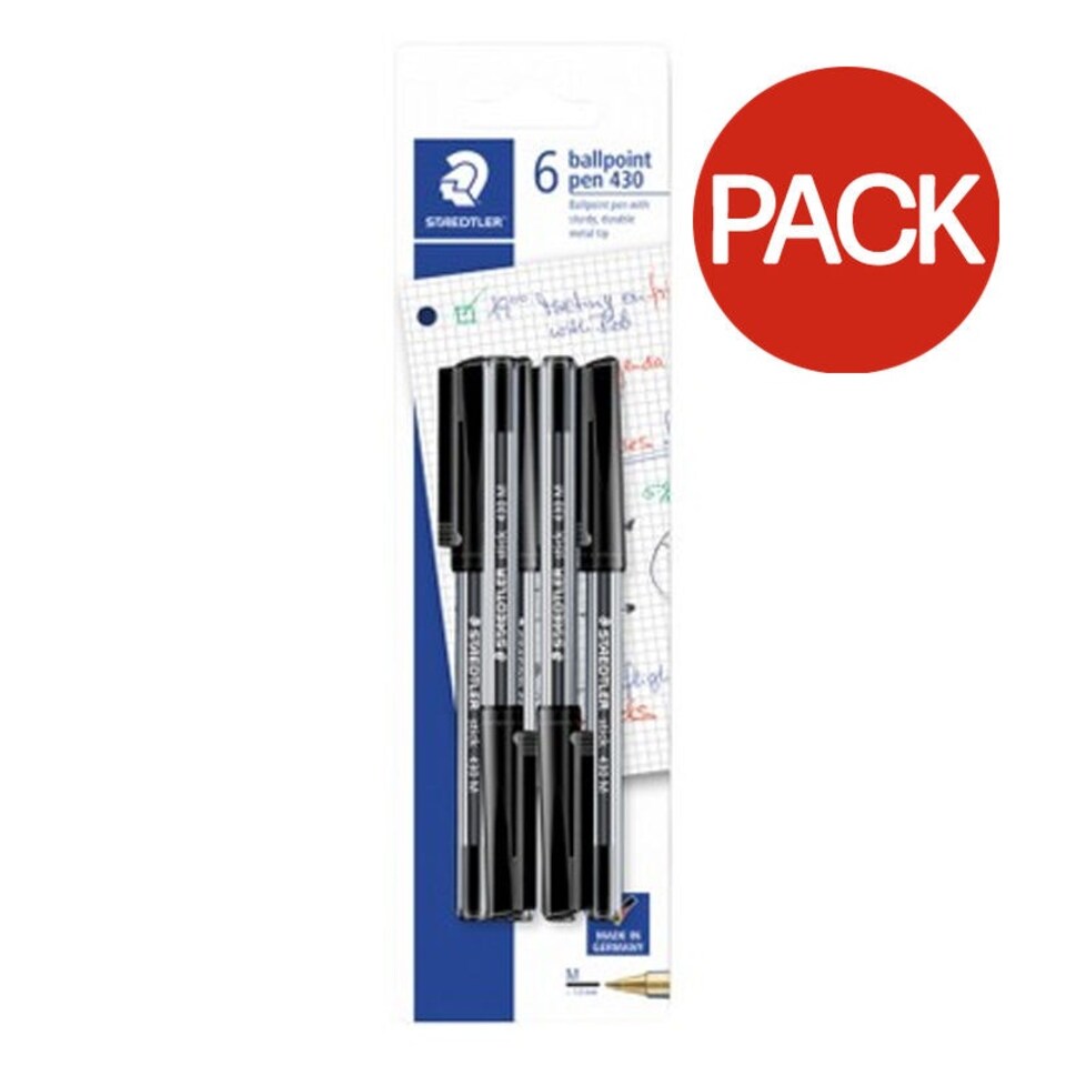Staedtler Stick 430 M Ballpoint Pen (Pack of 6) - Black - One Size