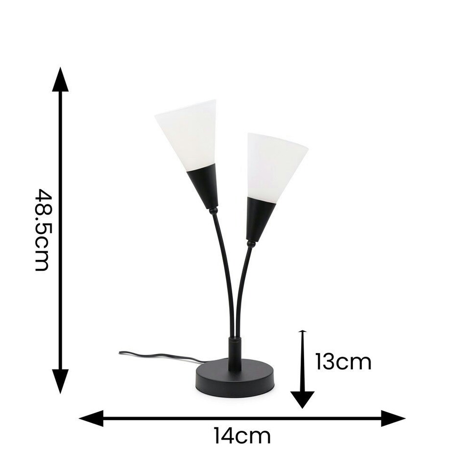 image 1 of ValueLights Kristina Frosted White Shade 2 Way Black Metal Uplighter Table Lamp