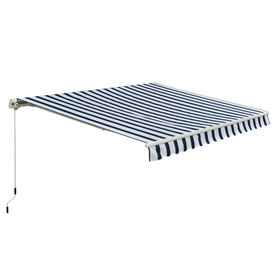 image 1 of Outsunny Garden Sun Shade Canopy Retractable Awning, 3 x 2.5m, Blue and White Blue