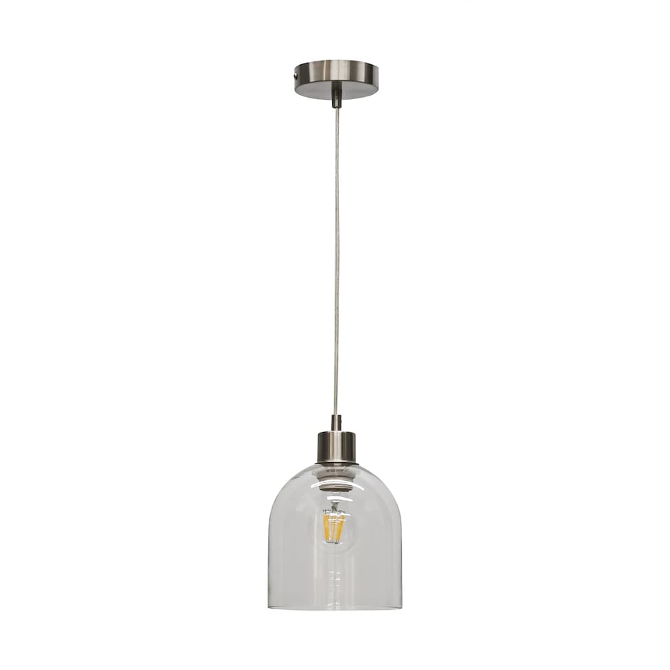 image 1 of Set of 2 Belten - Clear Glass Cloche with Satin Nickel Pendant Fitting | Clear | Clear glass with satin nickel plate detail | Small | 2