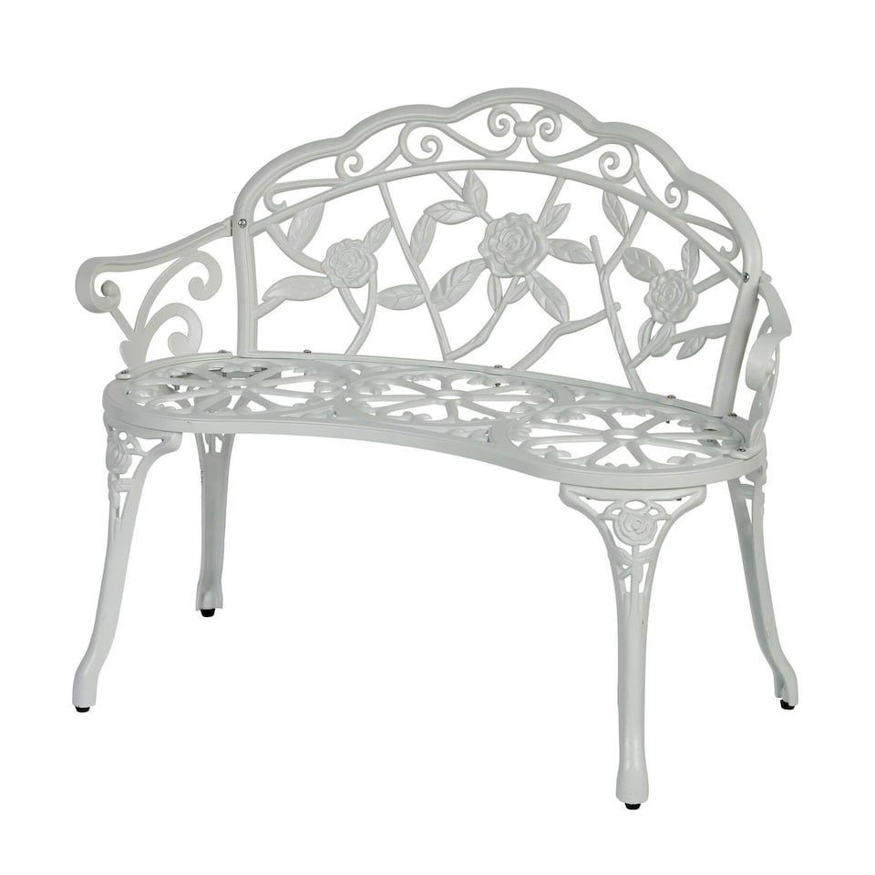 image 1 of Cast Aluminium Garden Bench Metal Frame 2 Seater Patio Chair Outdoor Seating | White
