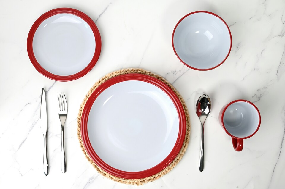image 1 of 16pc Camden Red Dinner Set