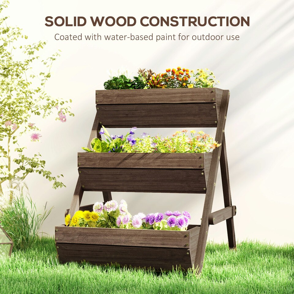 image 1 of Outsunny 3 Tier Raised Garden Bed Wooden Elevated Planter Box Kit, Tan