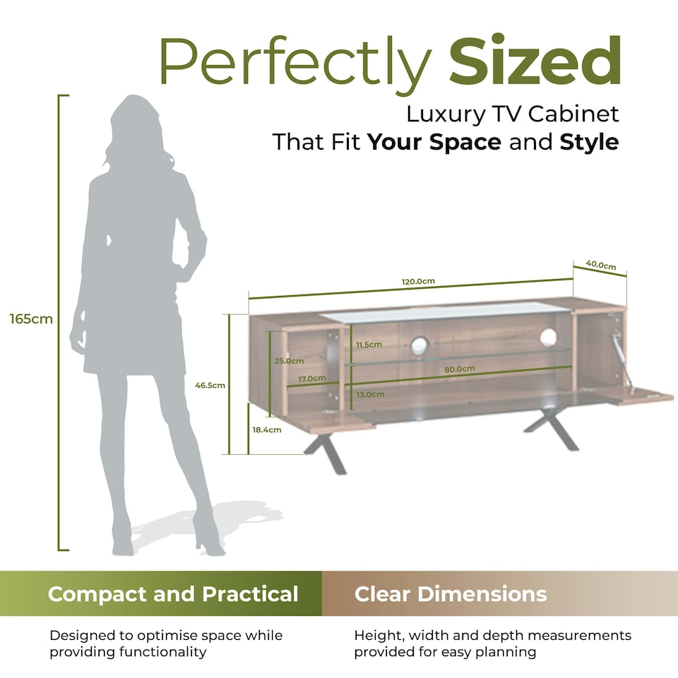 image 1 of Centurion Supports ADONIS Walnut with Black Contrast Beam-Thru Remote Friendly Door 26"-55” Flat Screen TV Cabinet Brown | Black