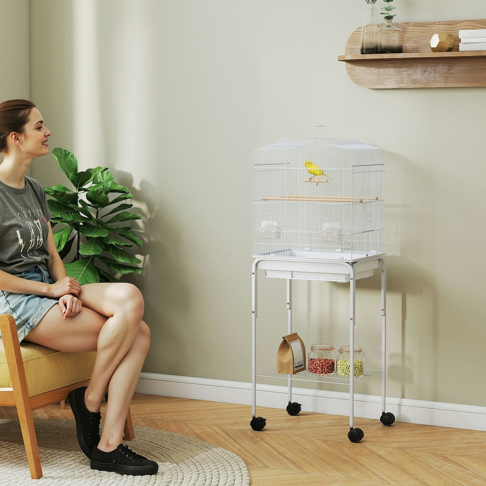 image 1 of PawHut Bird Cage for Budgie Finch Canary Parakeet W/ Stand Tray White
