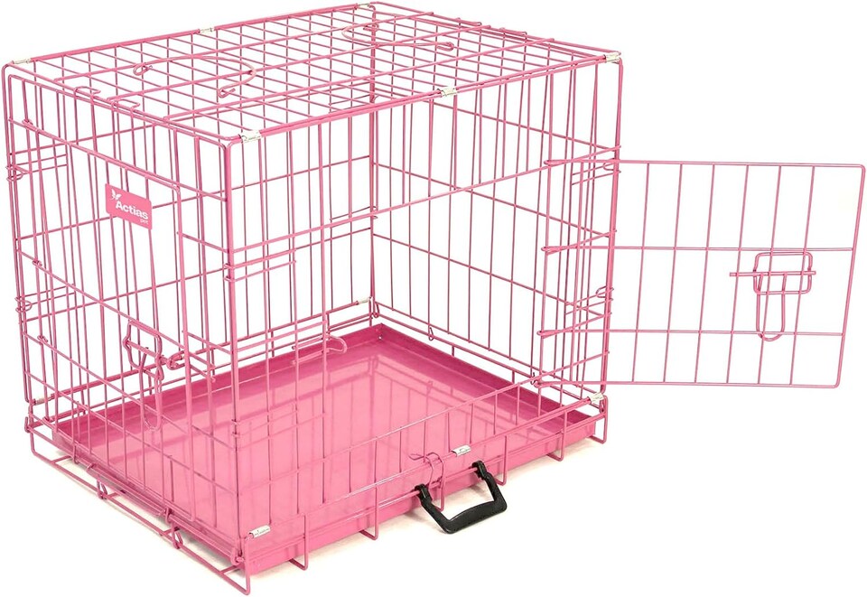 image 1 of Actiaspet Pink Foldable Metal Dog Cage Crate with Removable Tray (Pink, Large)