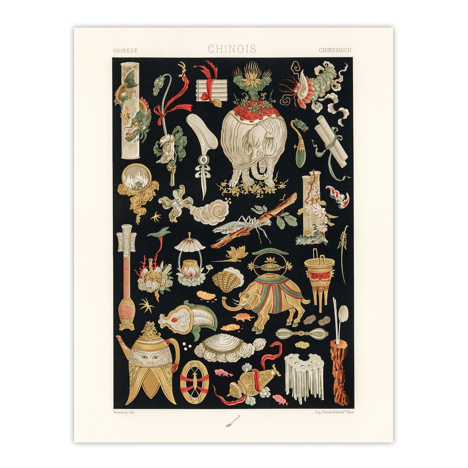 image 1 of Chinese Ornamental Objects Racinet Vintage Wall Art Poster Print 12X16"