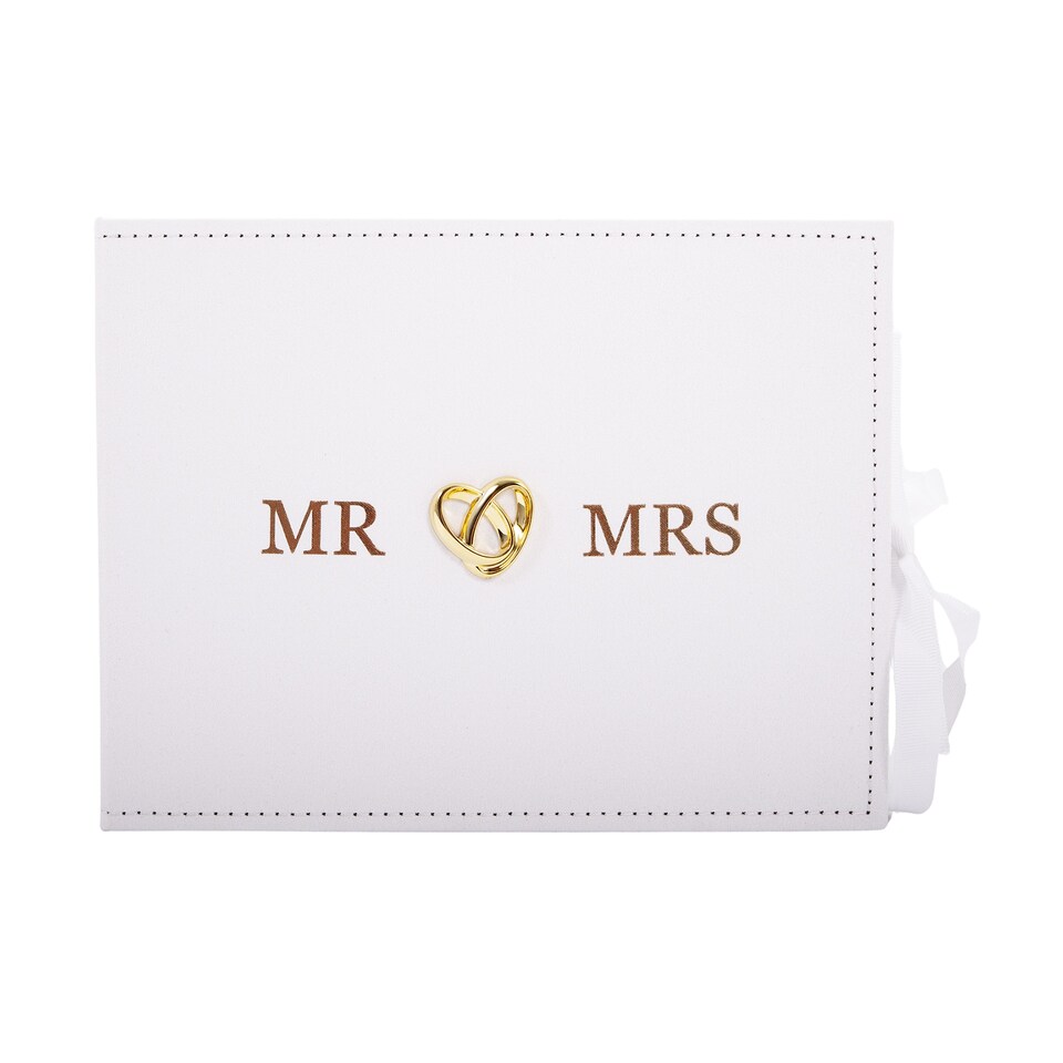 image 1 of Beautiful Ivory Suede Wedding Guest Book Holding 40 Sheets with Gold Hearts