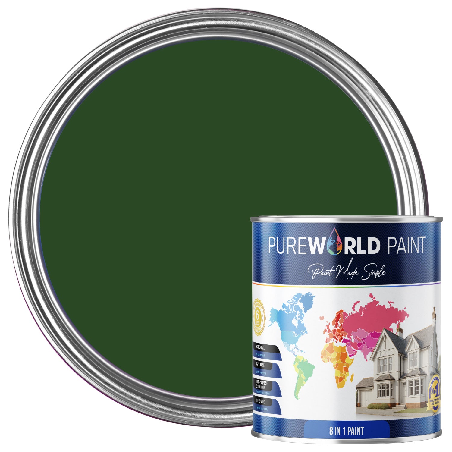 PUREWORLD All-in-One Paint & Primer - Multi-Surface Interior & Exterior, Walls & Wood - Deep Racing Green - 2.5L - Matt