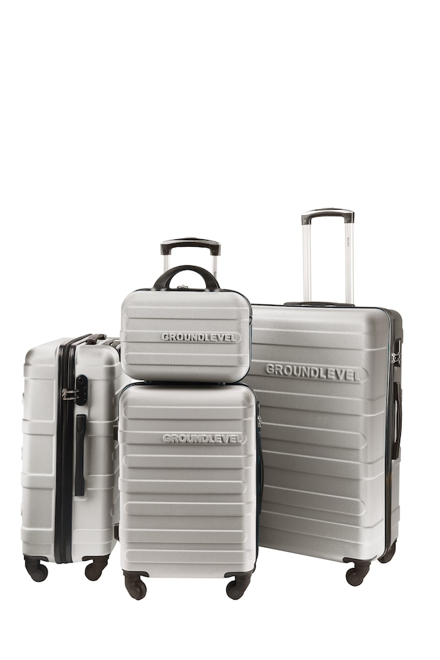 image 1 of Groundlevel 4 Piece Regency Hard Shell Travel Luggage Trolley Set | Grey | Grey