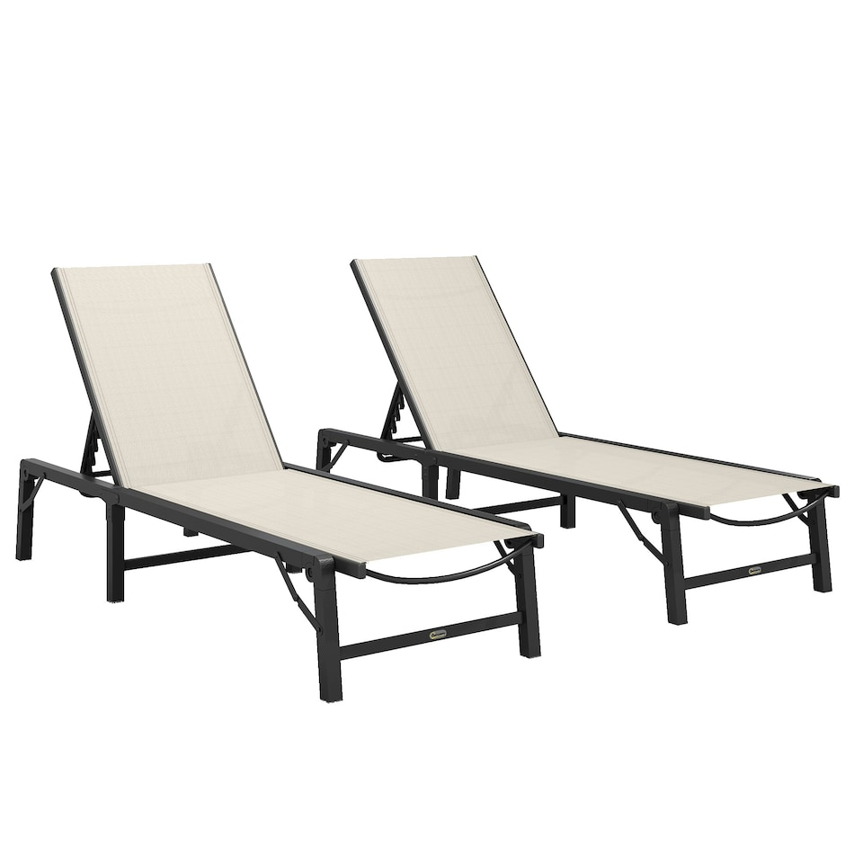 image 1 of Outsunny Folding Sun Lounger Set of 2, 5-Position Reclining Sun Bed | Brown | Khaki