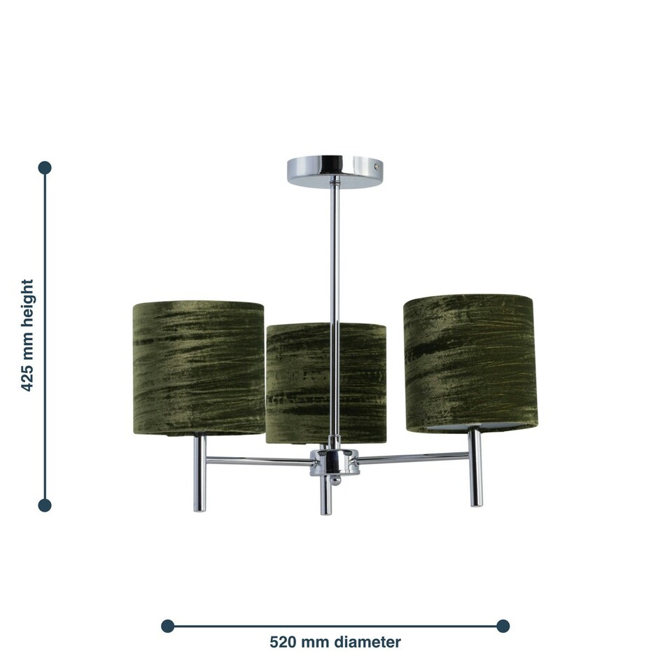 image 1 of Set of 2 Brea - Chrome Light Fittings with Green Velvet Shades Chrome | Green