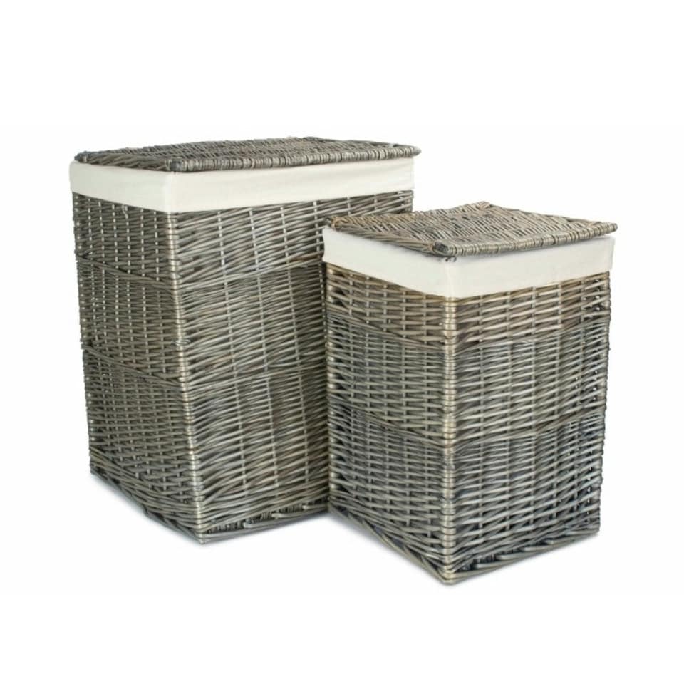 image 1 of Large Antique Wash Square Laundry Basket | White | White