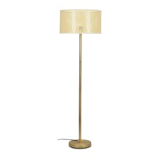 ValueLights Charlie Gold Floor Lamp Wicker Cane Shade | Gold