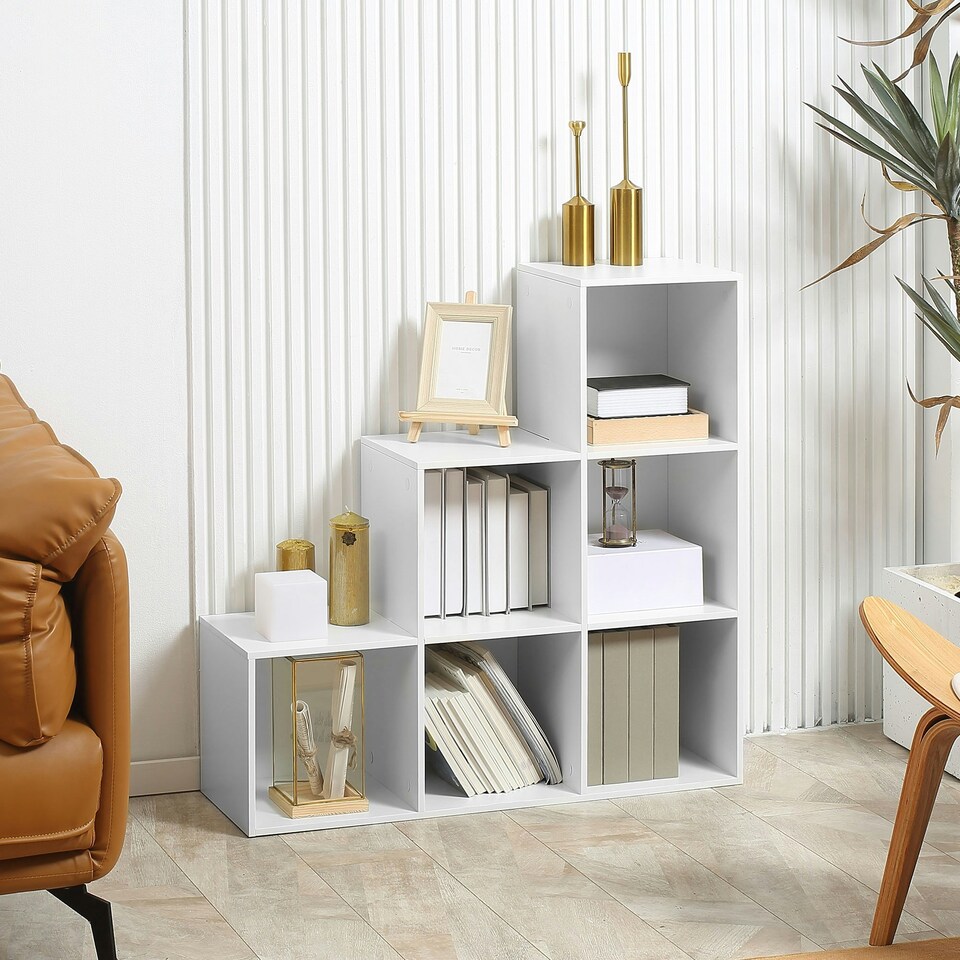 image 1 of HOMCOM Storage Cabinet with 6 Cubes Closet Organiser with 3-Tier Shelf, White
