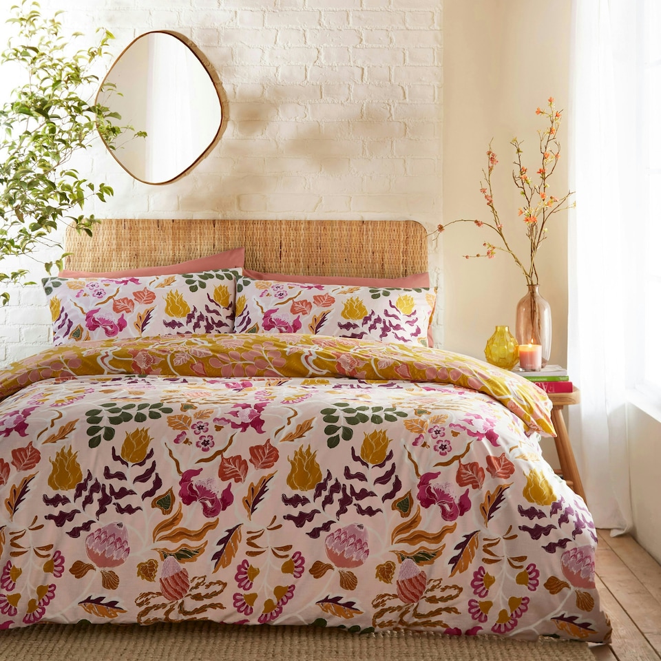 image 1 of furn. Protea Floral Reversible King Duvet Cover Set