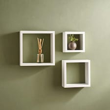 Interiors by Premier Set of 3 White MDF Wall Cubes, Floating Storage Shelves with PVC Coating, Ideal for Displaying Ornaments White