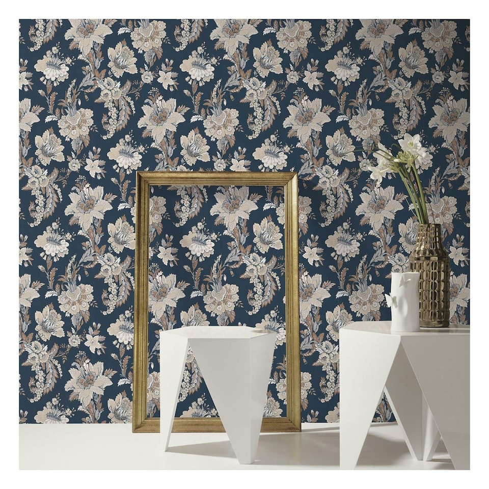 image 1 of Erismann Abode Edward Floral Damask Wallpaper - Navy - 10m x 53cm | Blue