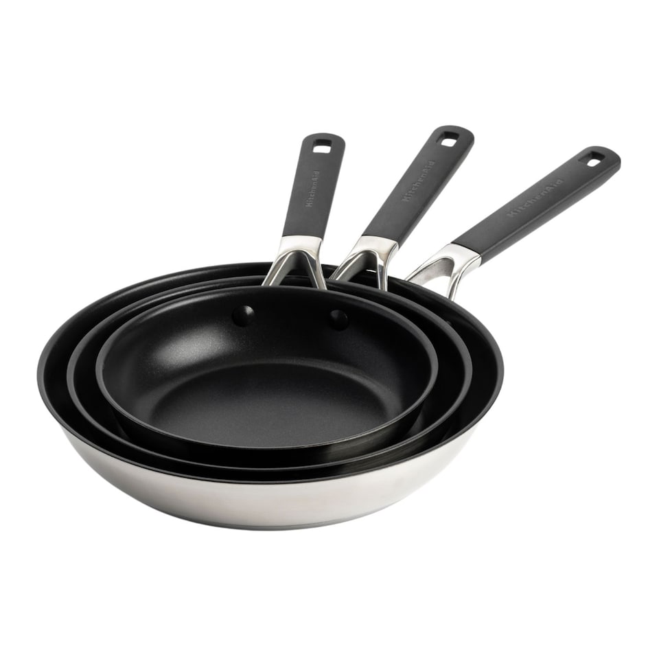 image 1 of KitchenAid Stainless Steel Frying Pan Set, 20, 24 & 28cm PFAS Free Fry Pans