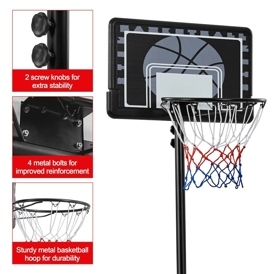 image 1 of Yaheetech 2.19-2.49M Height-Adjustable Basketball Hoop Black