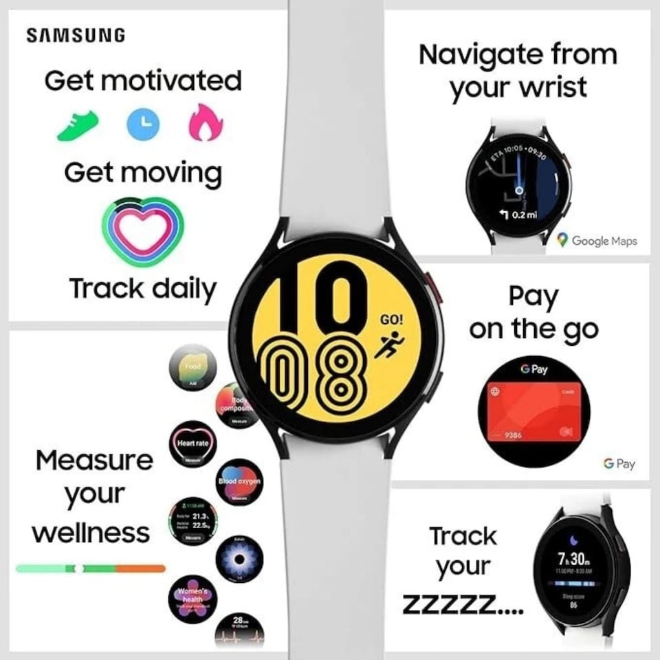 image 1 of Samsung Galaxy Watch4 44mm Silver Smartwatch - Bluetooth, GPS, Wear OS