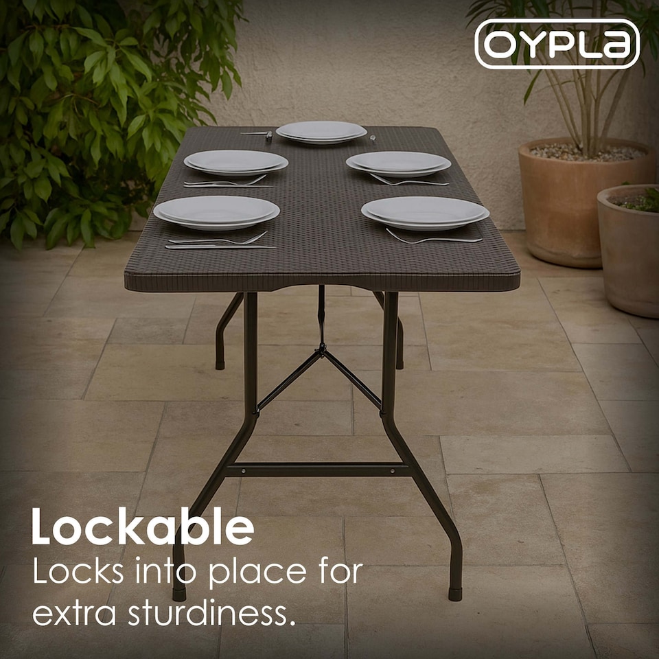 image 1 of 6ft Folding Rattan Trestle Table Heavy Duty Catering Garden Party 1.8m | Black