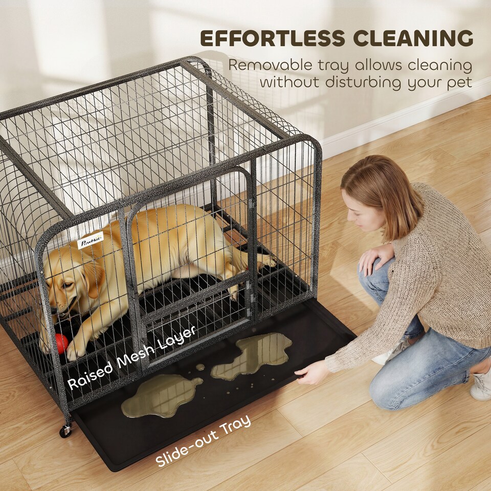 image 1 of PawHut Heavy Duty Dog Crate, Large Dog Cage with Wheels and Tray