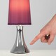 image 2 of ValueLights Pair of - Small Chrome Touch Table Lamps with Purple Fabric Shades With 5w LED Dimmable Candle Bulbs In Warm White