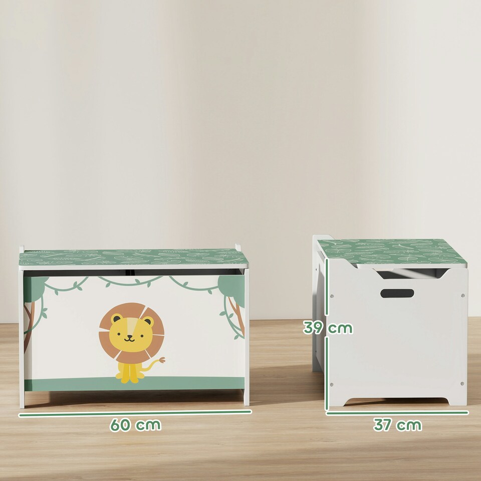 image 1 of AIYAPLAY Toy Box with Lid, Safety Hinges for Kids, Nursery, Bedroom Green | White | 60L x 37W x 39Hcm