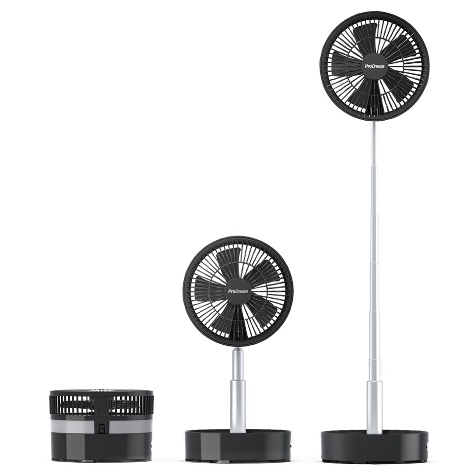 image 1 of Pro Breeze 2‑in‑1 Portable Rechargeable Folding Fan (Desk & Floor) - Black